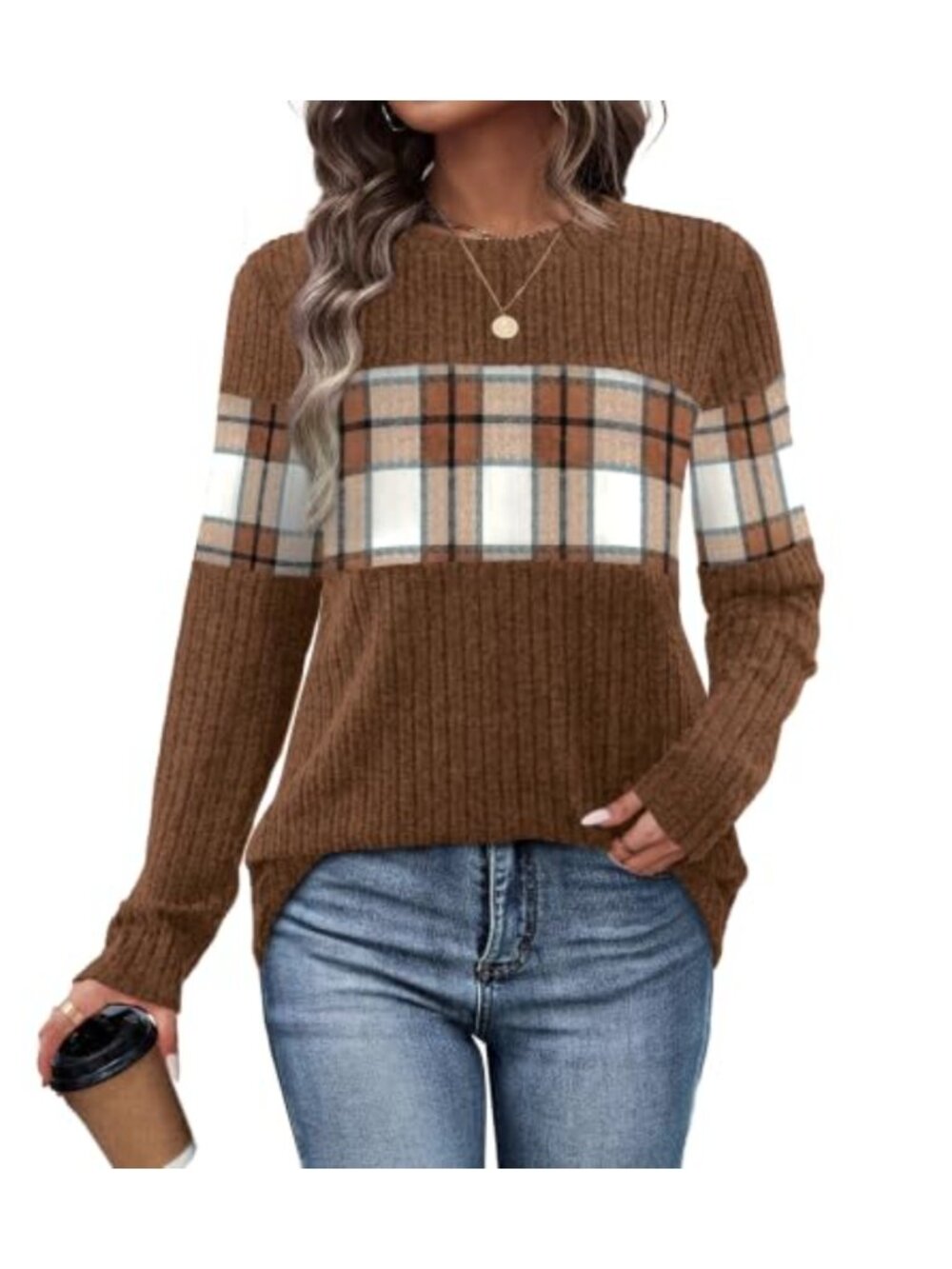 WIHOLL Women's Long Sleeve Color Block Tunic Sweater Loose Fit Lightweight